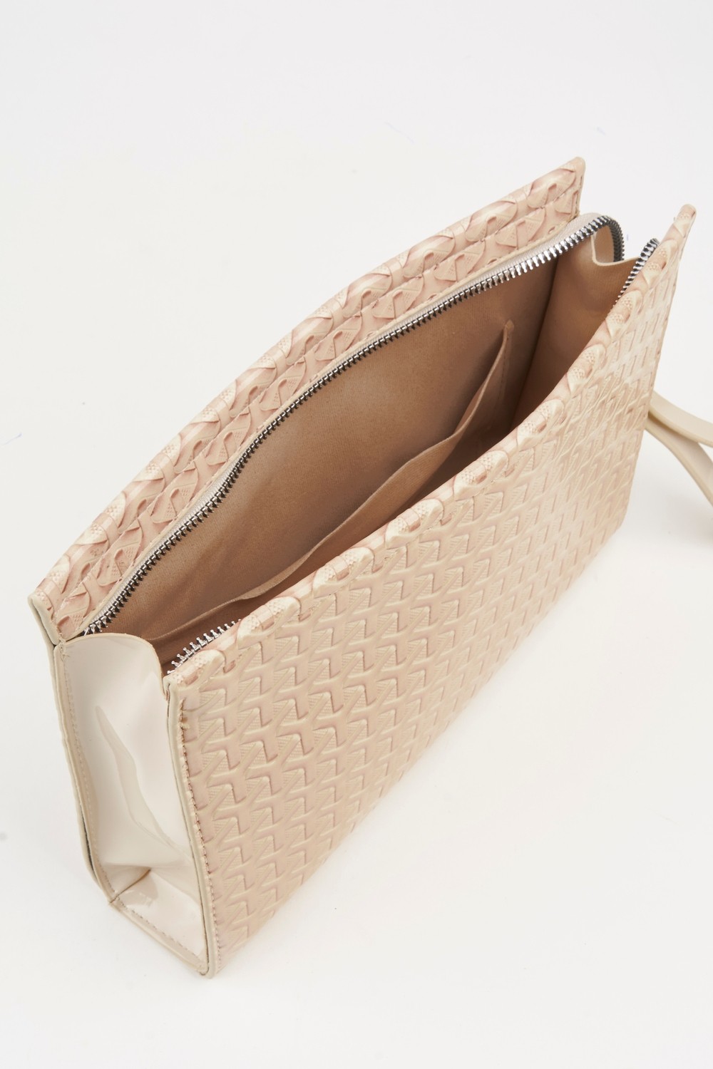 Vivaq Kadın Petunya Dokulu Krem Astarlı Suni Deri Bilek Askılı Portföy El ve Clutch Çanta görsel 4