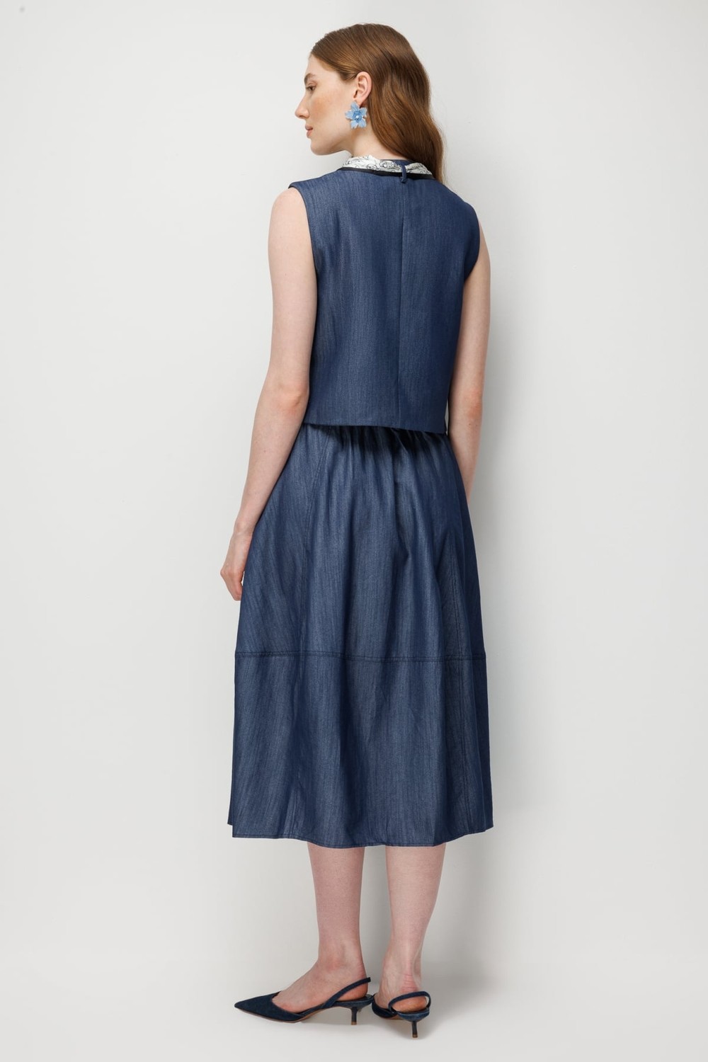 ON Kadın V Yaka Fularlı Crop Yelek 70935 Indigo görsel 4
