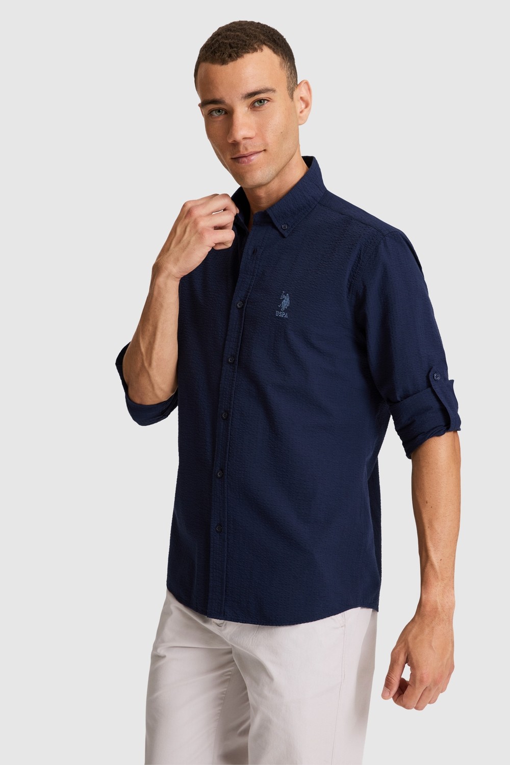 U.S. Polo Assn. Erkek Açık Lacivert Uzun Kollu Basic Gömlek 50324638-VR059
