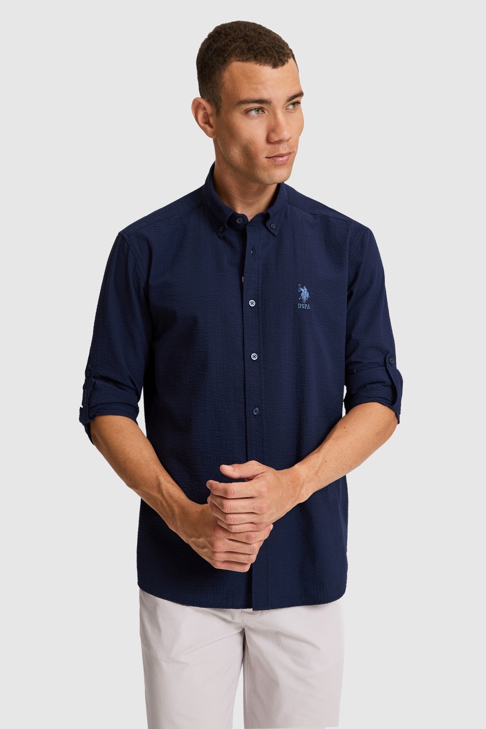 U.S. Polo Assn. Erkek Açık Lacivert Uzun Kollu Basic Gömlek 50324638-VR059 görsel 3