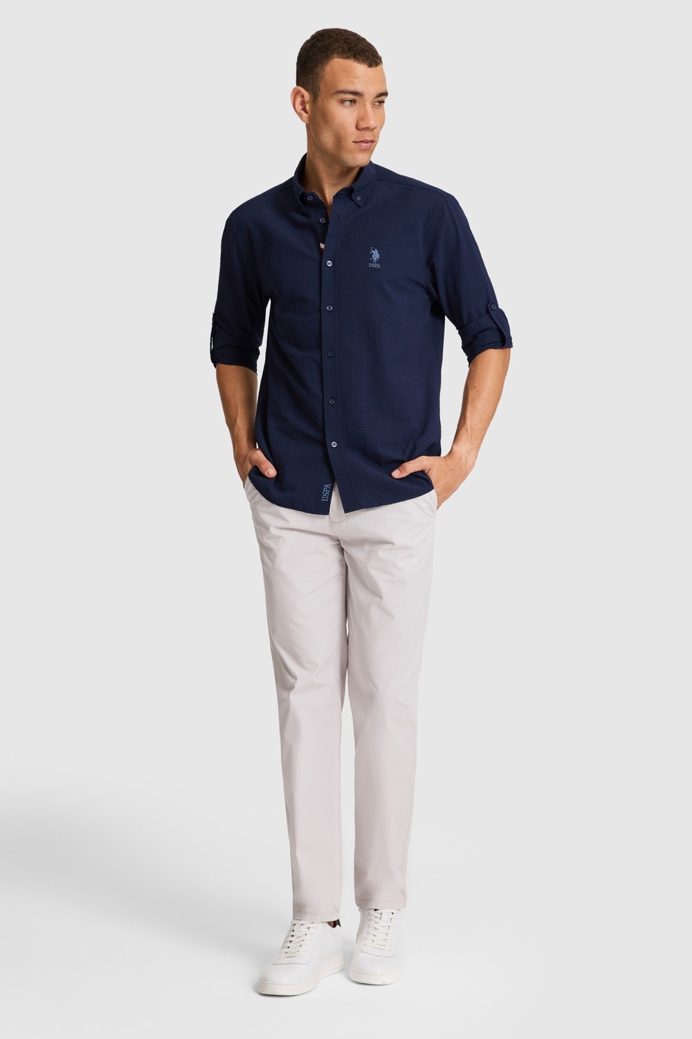 U.S. Polo Assn. Erkek Açık Lacivert Uzun Kollu Basic Gömlek 50324638-VR059 görsel 4