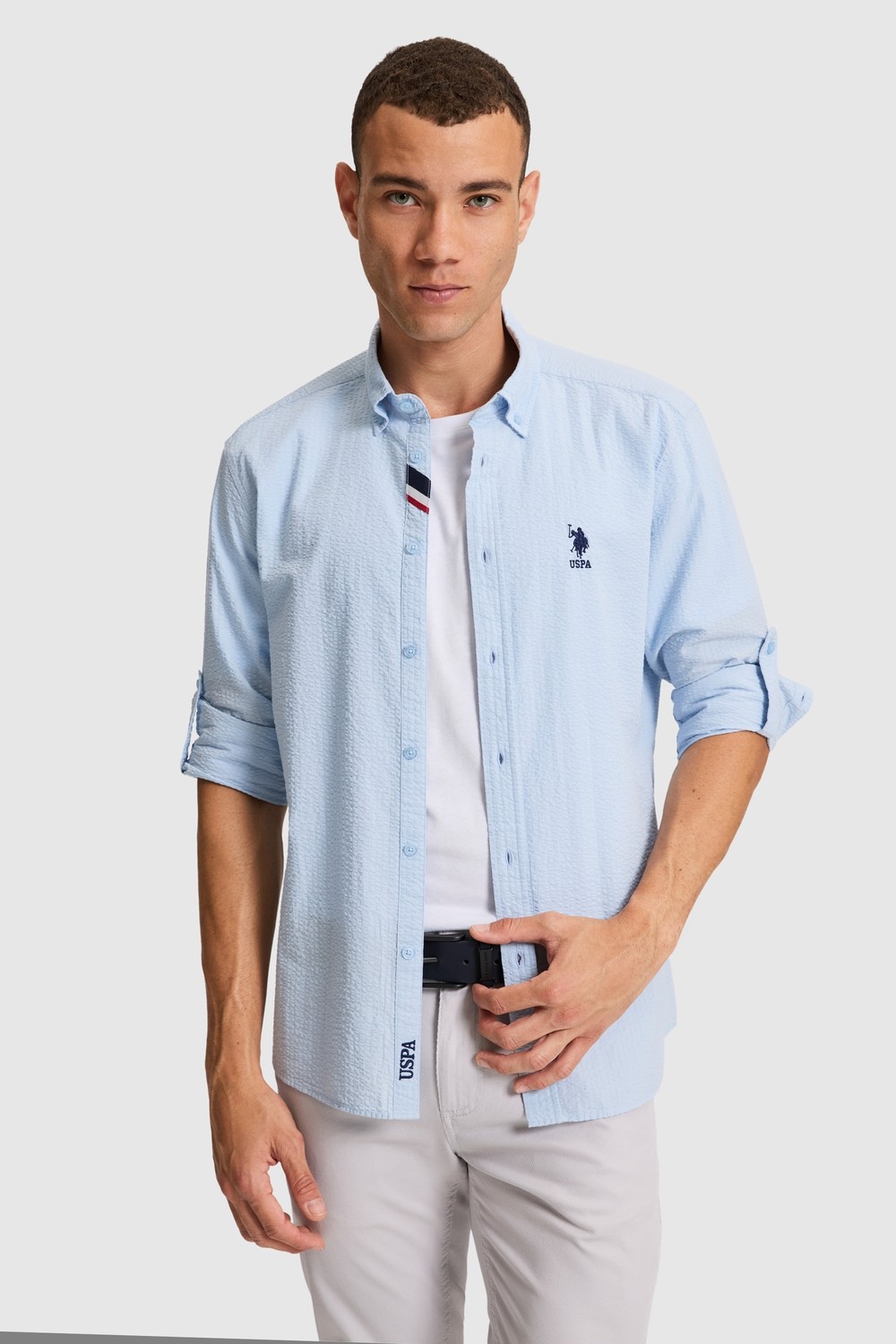 U.S. Polo Assn. Erkek Açık Lacivert Uzun Kollu Basic Gömlek 50324638-VR059 görsel 7