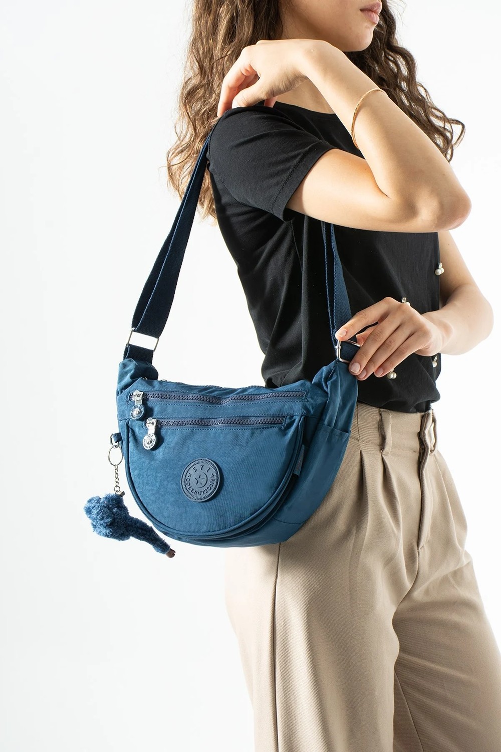 571 Collections Çanta Ultra Hafif, Çok Cepli, Yarım Ay (Crescent) Çapraz Askılı Kol, Omuz Çantası Lacivert Model: 571-7L