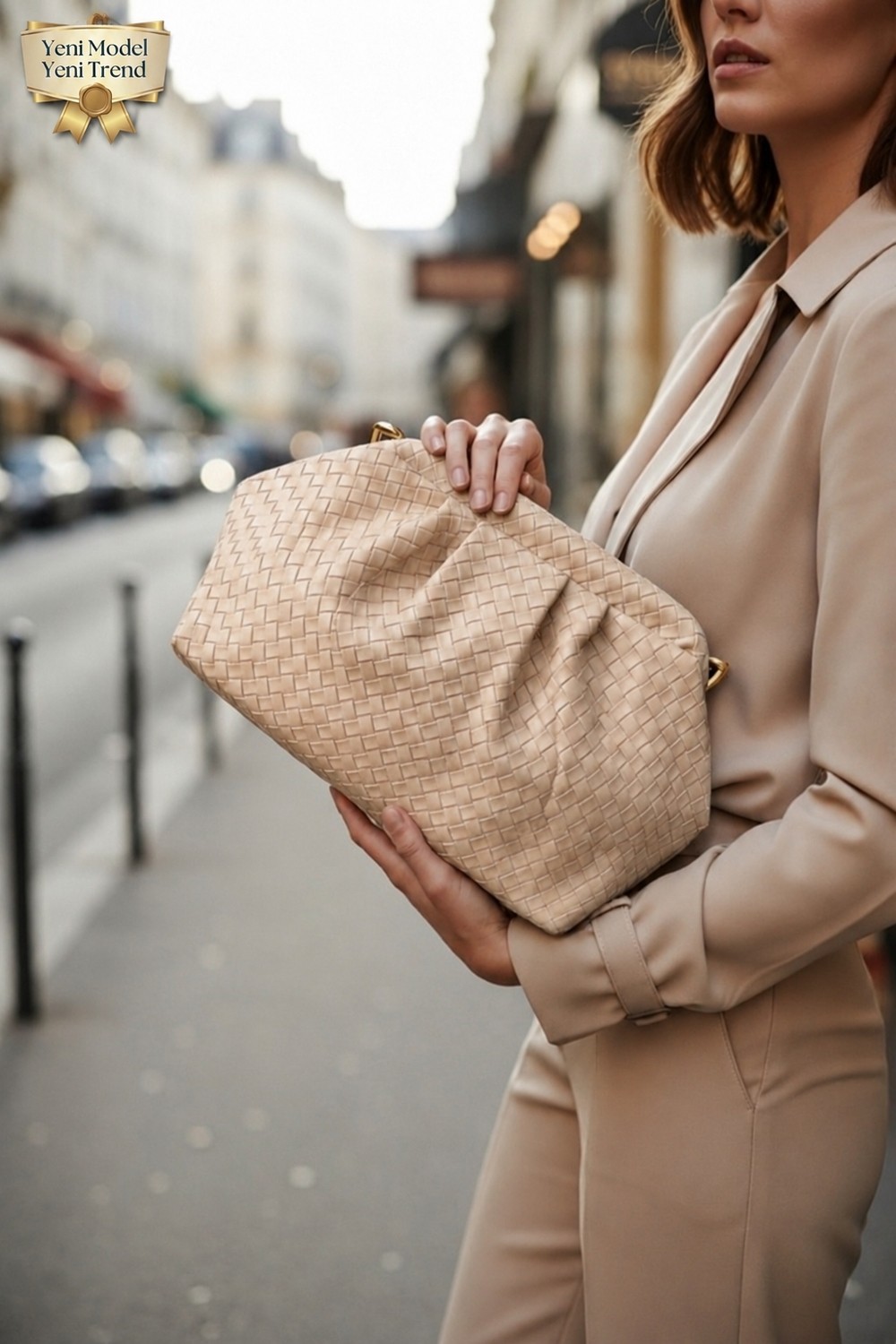 CLASSBAG Kadın Siyah Örgü Desenli Portföy&clutch ve Ayarlanabilir Askılı Omuz Çantası