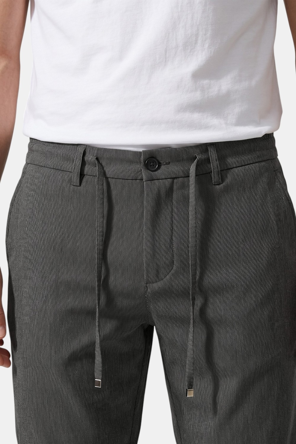 Deepsea Füme Slim Fit Likralı Çizgi Dokulu Beli Lastikli Ipli Erkek Şort Kapri 2601743 görsel 2