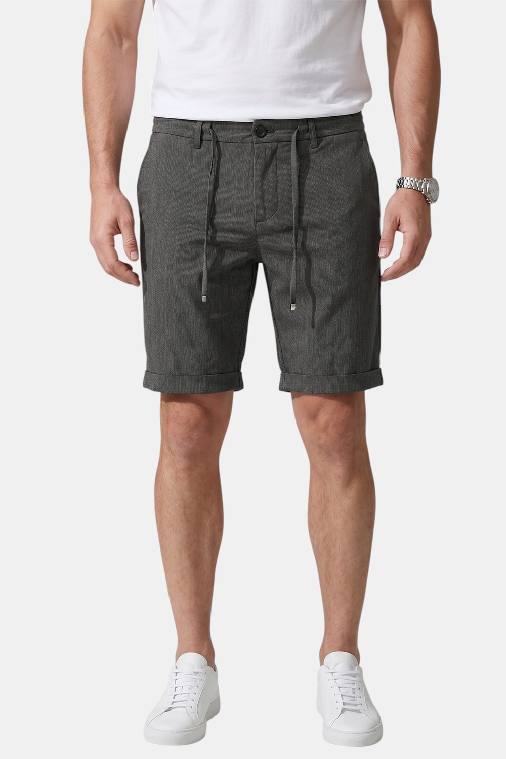 Deepsea Füme Slim Fit Likralı Çizgi Dokulu Beli Lastikli Ipli Erkek Şort Kapri 2601743 görsel 3