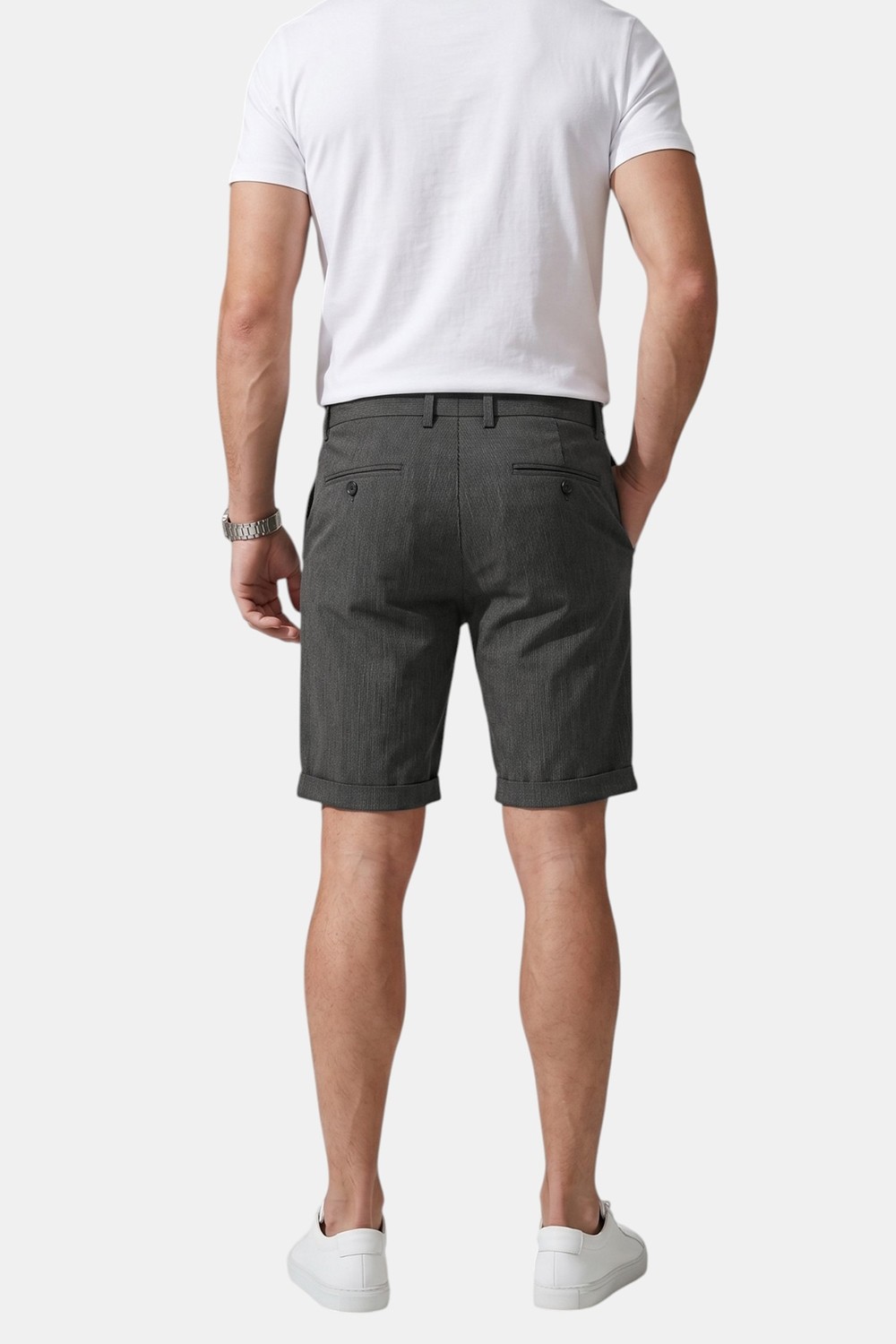 Deepsea Füme Slim Fit Likralı Çizgi Dokulu Beli Lastikli Ipli Erkek Şort Kapri 2601743 görsel 4