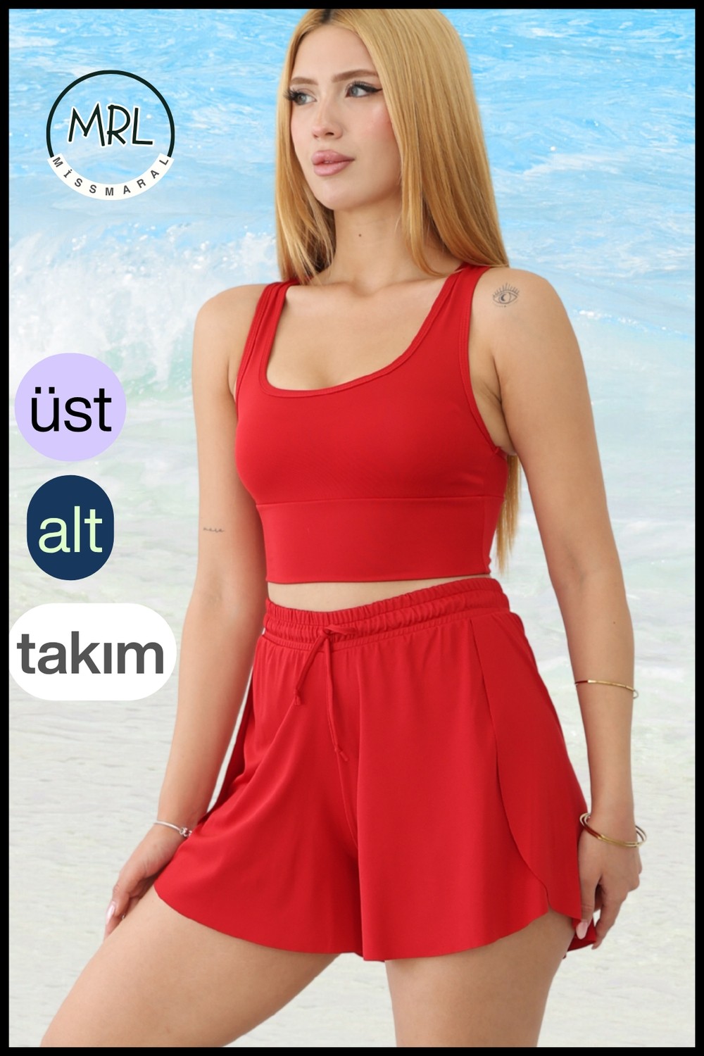 Miss Maral Kadın Siyah Iki Katmanlı Spor Mayo Takım, Sabit Pedli Üst, Cepli Beli Lastikli Şort TK3108