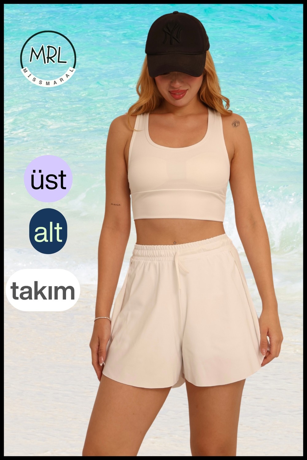 Miss Maral Kadın Siyah Iki Katmanlı Spor Mayo Takım, Sabit Pedli Üst, Cepli Beli Lastikli Şort TK3108