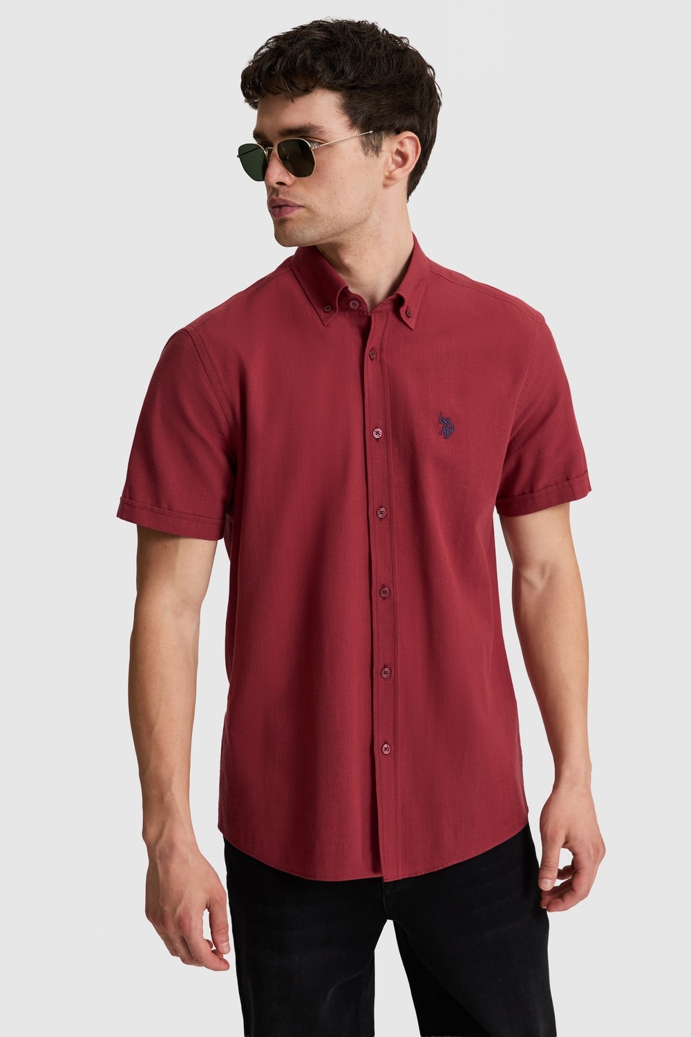 U.S. Polo Assn. Erkek Vişne Kısa Kollu Gömlek 50324727-VR223