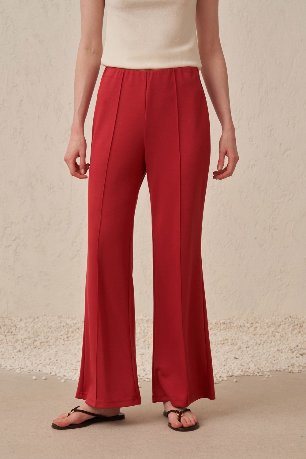 ALLDAY Bej Ütü Izi Detaylı Geniş Paça Pantolon görsel 4