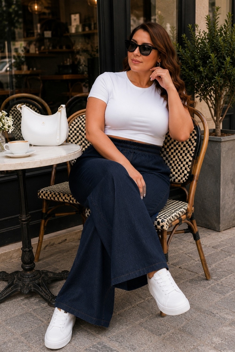 Cedy Denim Kadın Büyük Beden Yüksek Bel Palazzo Pantolon Yazlık Ince Kumaş Terletmez Likralı C633 görsel 3