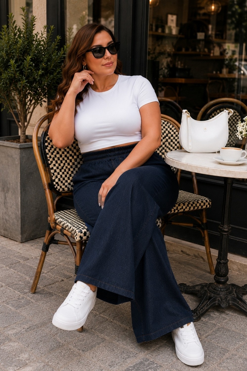 Cedy Denim Kadın Büyük Beden Yüksek Bel Palazzo Pantolon Yazlık Ince Kumaş Terletmez Likralı C633 görsel 5
