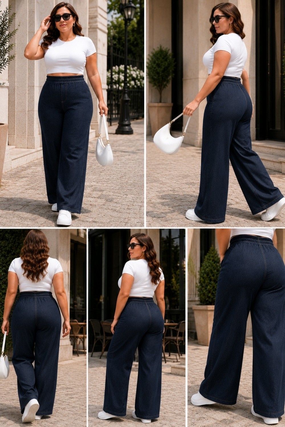 Cedy Denim Kadın Büyük Beden Yüksek Bel Palazzo Pantolon Yazlık Ince Kumaş Terletmez Likralı C633 görsel 8