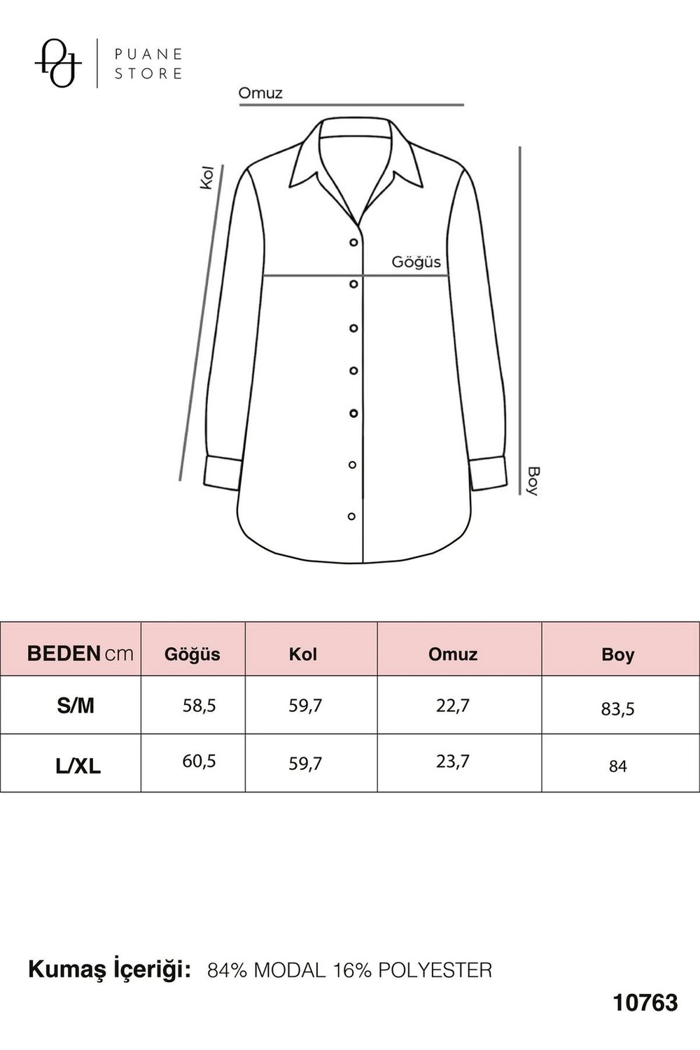 Puane Kadın Düğmeli Uzun Tunik, Rahat Kesim, Broş Detaylı Şık TASARIM-10763 - Mınk görsel 6