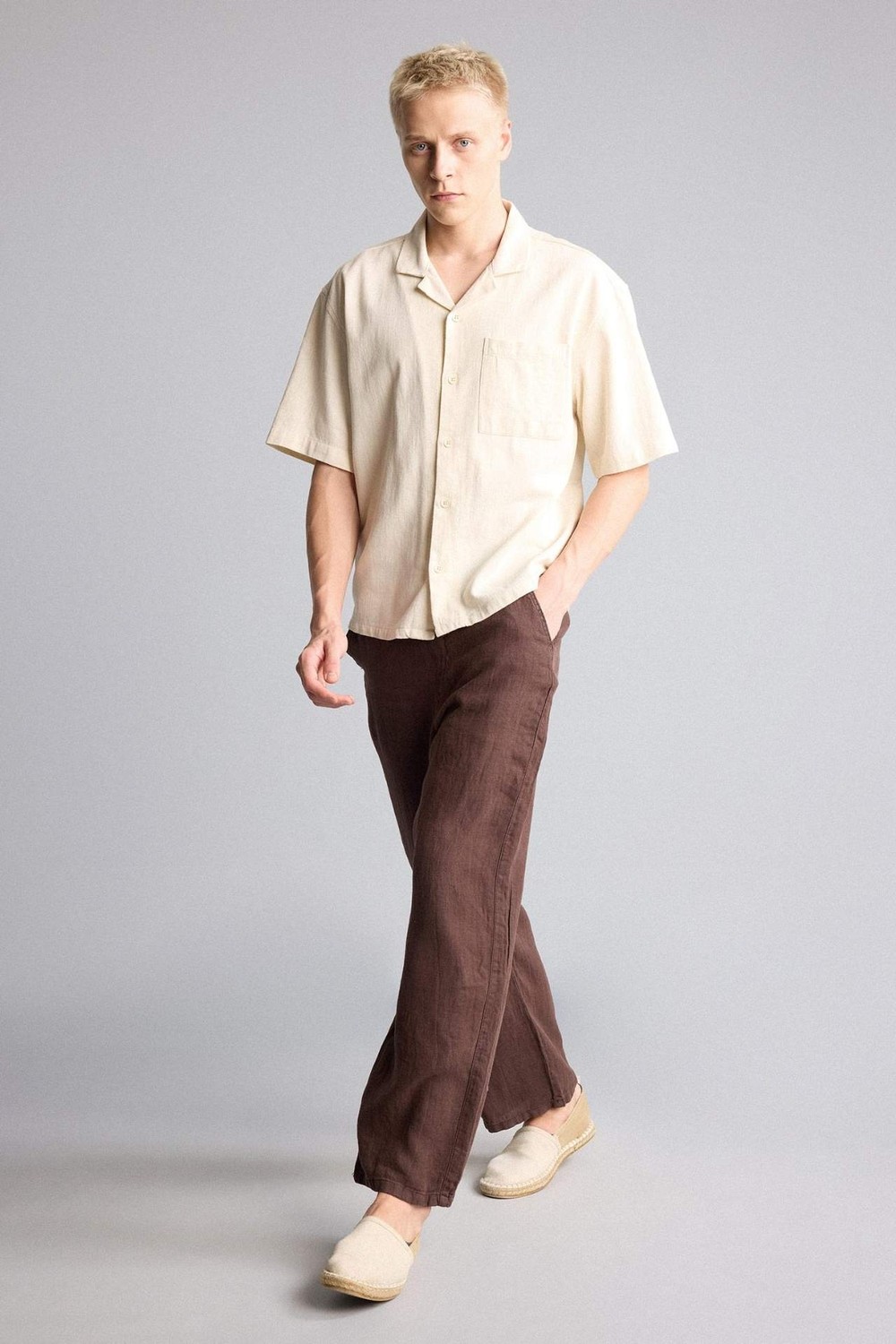 DeFacto %100 Keten Premium Wide Leg Pantolon G0855AX26SM görsel 2