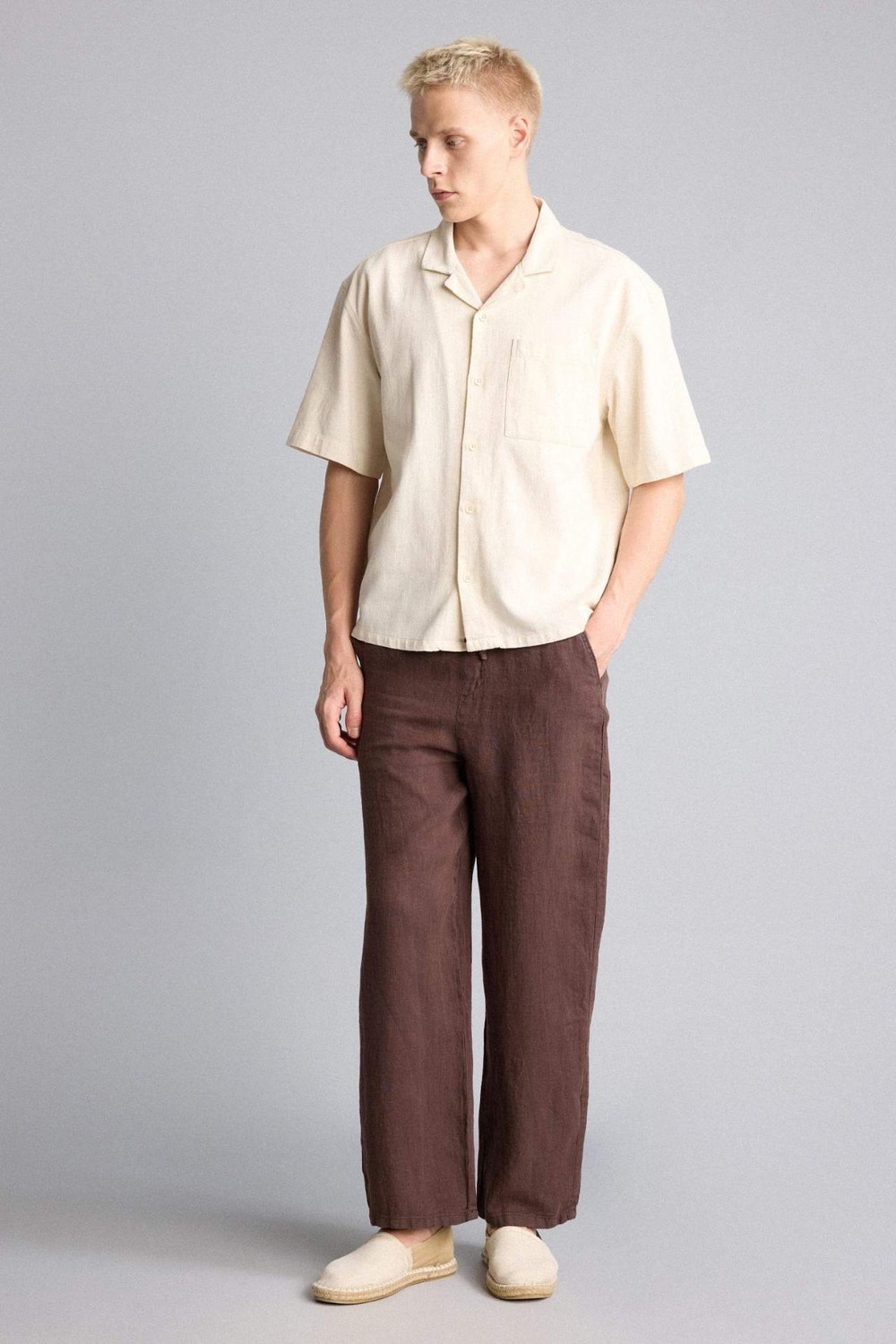 DeFacto %100 Keten Premium Wide Leg Pantolon G0855AX26SM görsel 3