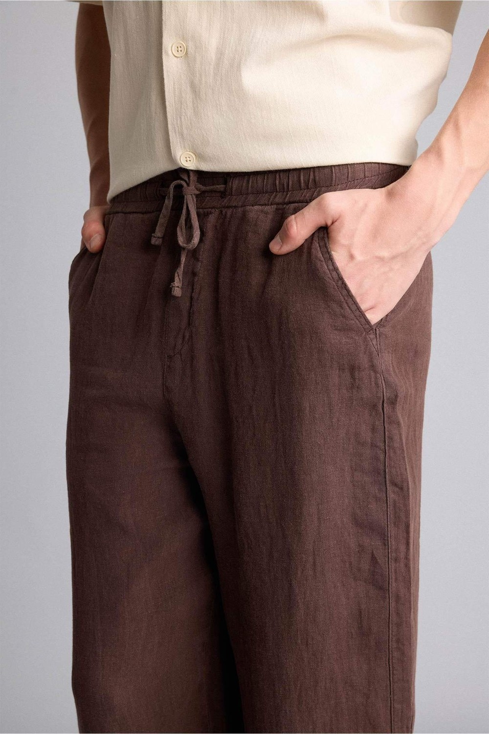 DeFacto %100 Keten Premium Wide Leg Pantolon G0855AX26SM görsel 5