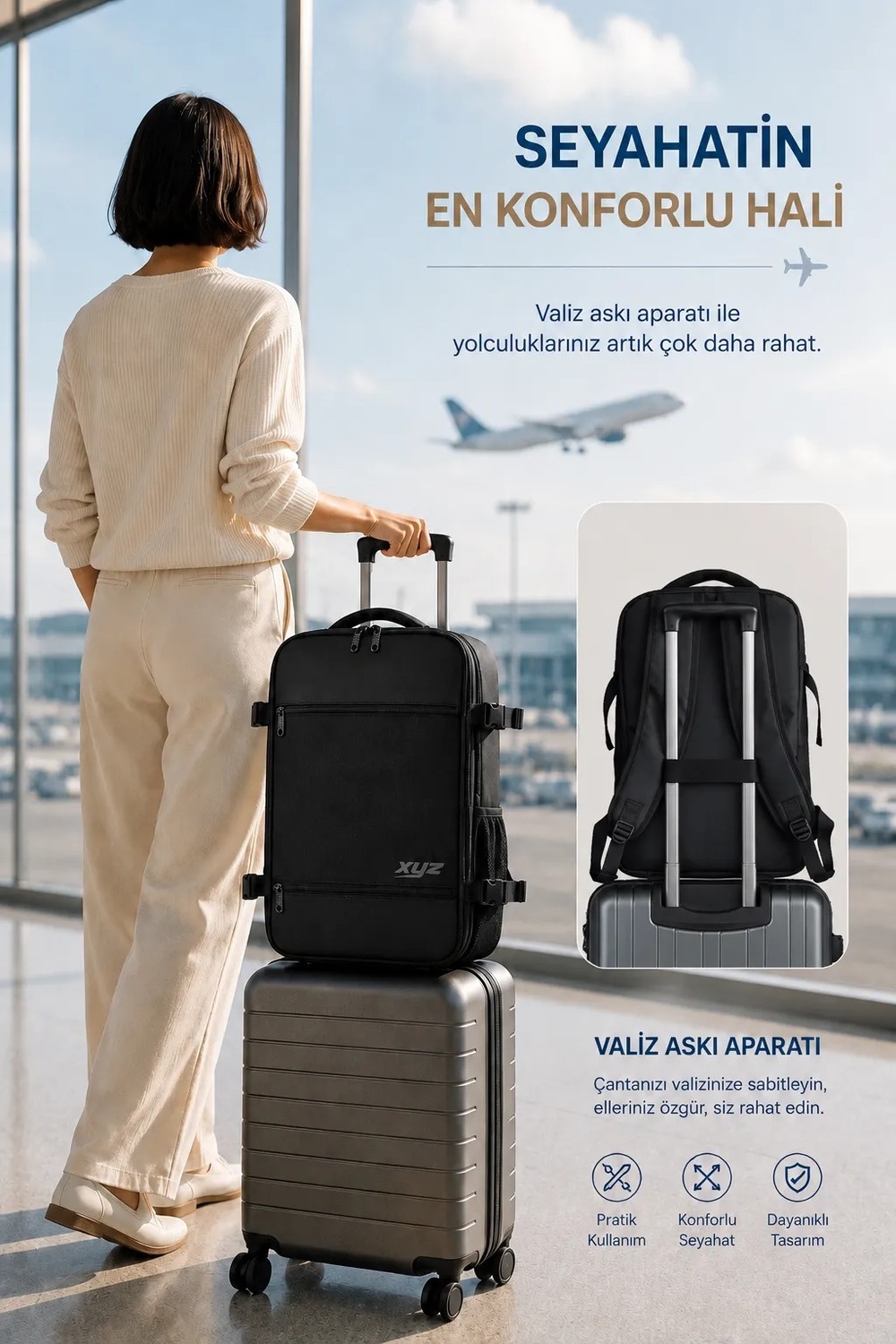 Classone Xyz Serisi KST-TR100 Kabin Boy ,uçak Içi , Ergonomik, Laptop ve Tablet Bölmeli, Seyahat, Valiz, 15 -18 Inch Uyumlu Sırt Çantası görsel 5