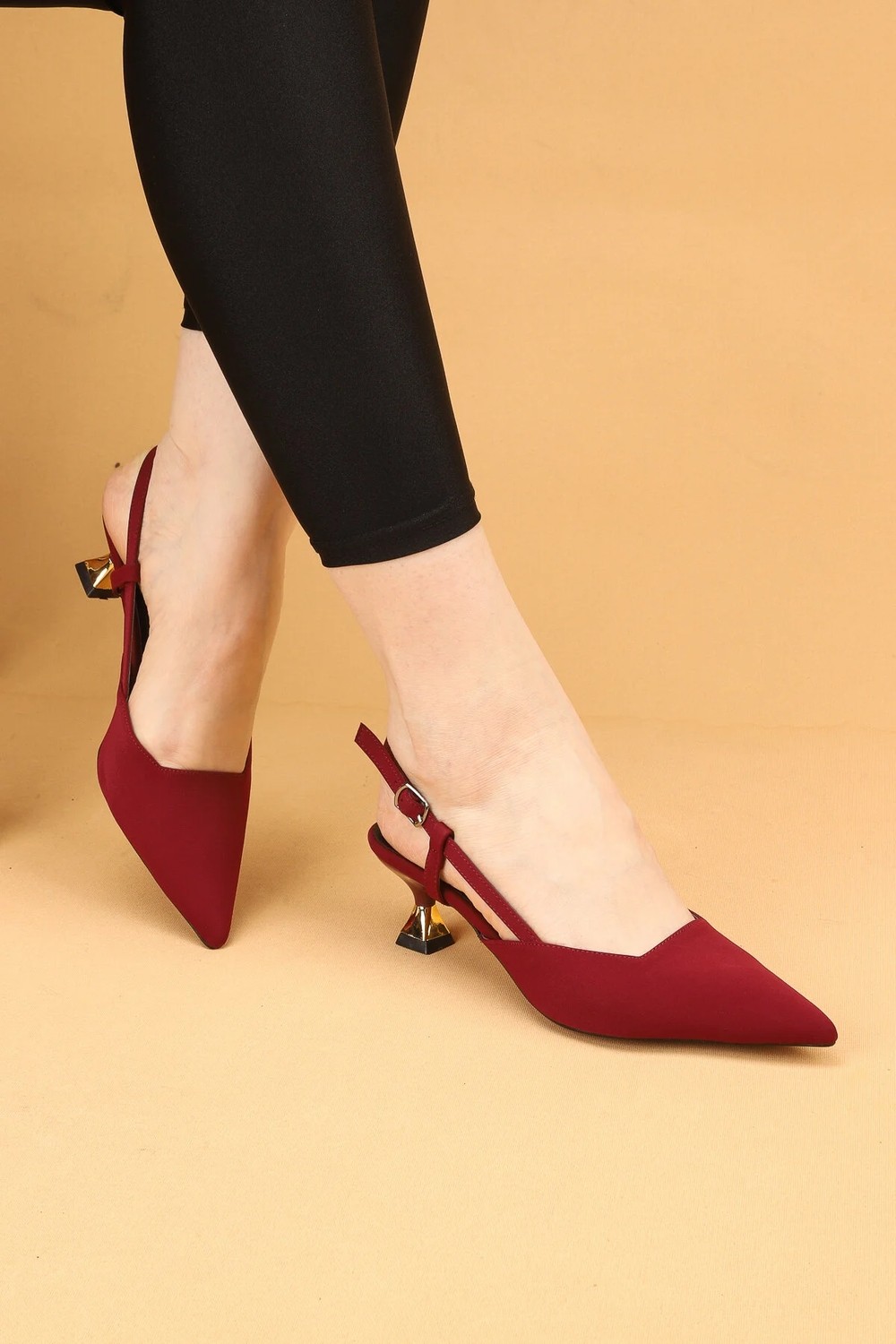 Nilsa Shoes Kadın Kısa Topuklu Saten Abiye Ayakkabı Topuklu Ayakkabı