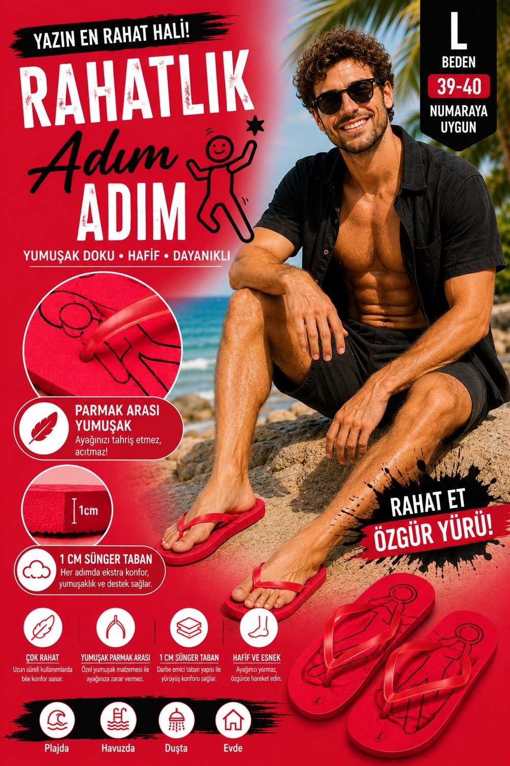 Pazariz Basic Parmak Arası Terlik Unisex Kadın Erkek Çocuk Eva Plaj Terliği Flip Flop Yazlık Deniz Havuz Günlük Kullanım Rahat Yumuşak Taban Acıtmaz Hafif Kaymaz Terlik görsel 6