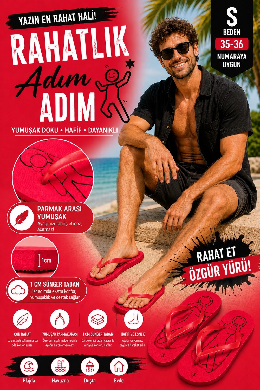 Pazariz Basic Parmak Arası Terlik Unisex Kadın Erkek Çocuk Eva Plaj Terliği Flip Flop Yazlık Deniz Havuz Günlük Kullanım Rahat Yumuşak Taban Acıtmaz Hafif Kaymaz Terlik görsel 7