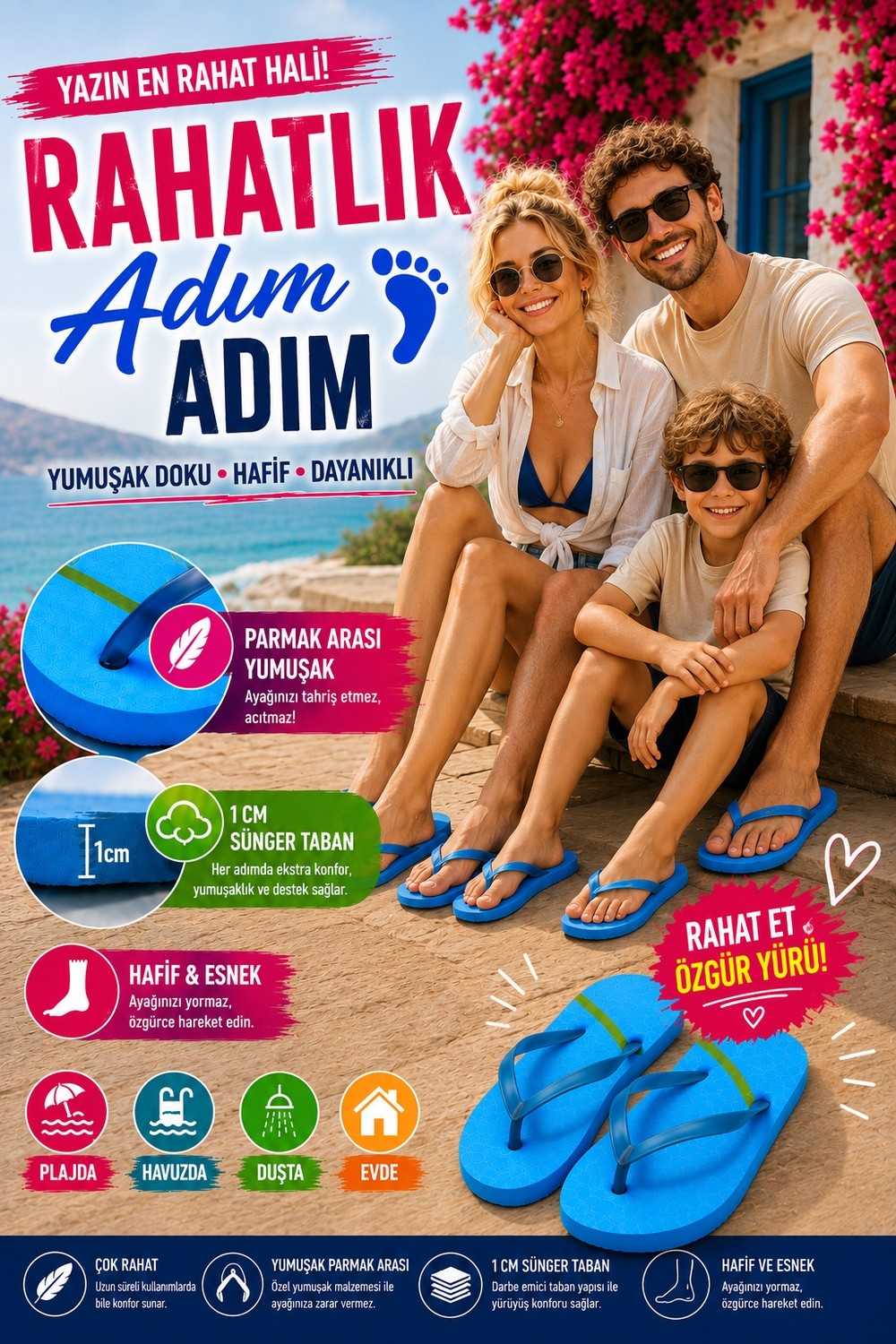 Pazariz Basic Parmak Arası Terlik Unisex Kadın Erkek Çocuk Eva Plaj Terliği Flip Flop Yazlık Deniz Havuz Günlük Kullanım Rahat Yumuşak Taban Acıtmaz Hafif Kaymaz Terlik