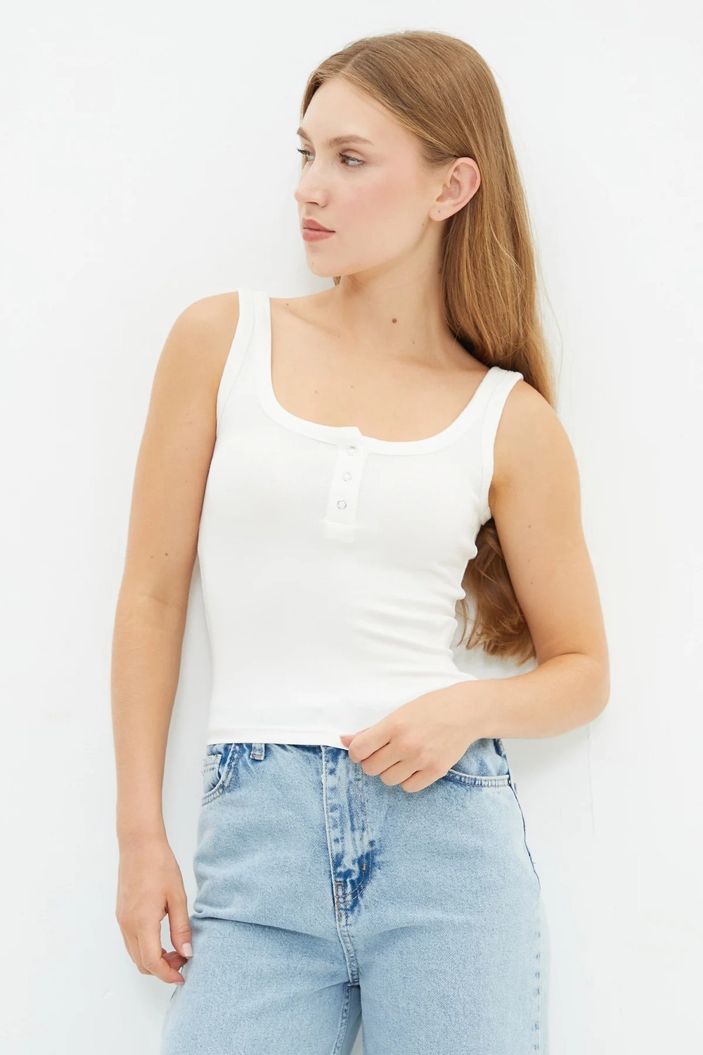 FullaModa Yarım Çıtçıtlı Askılı Crop Body görsel 3