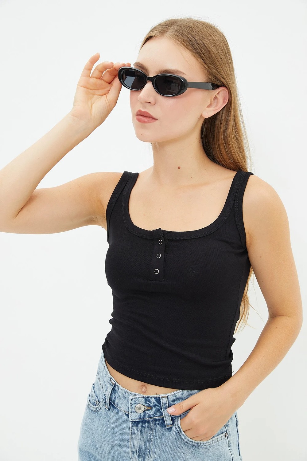 FullaModa Yarım Çıtçıtlı Askılı Crop Body görsel 8