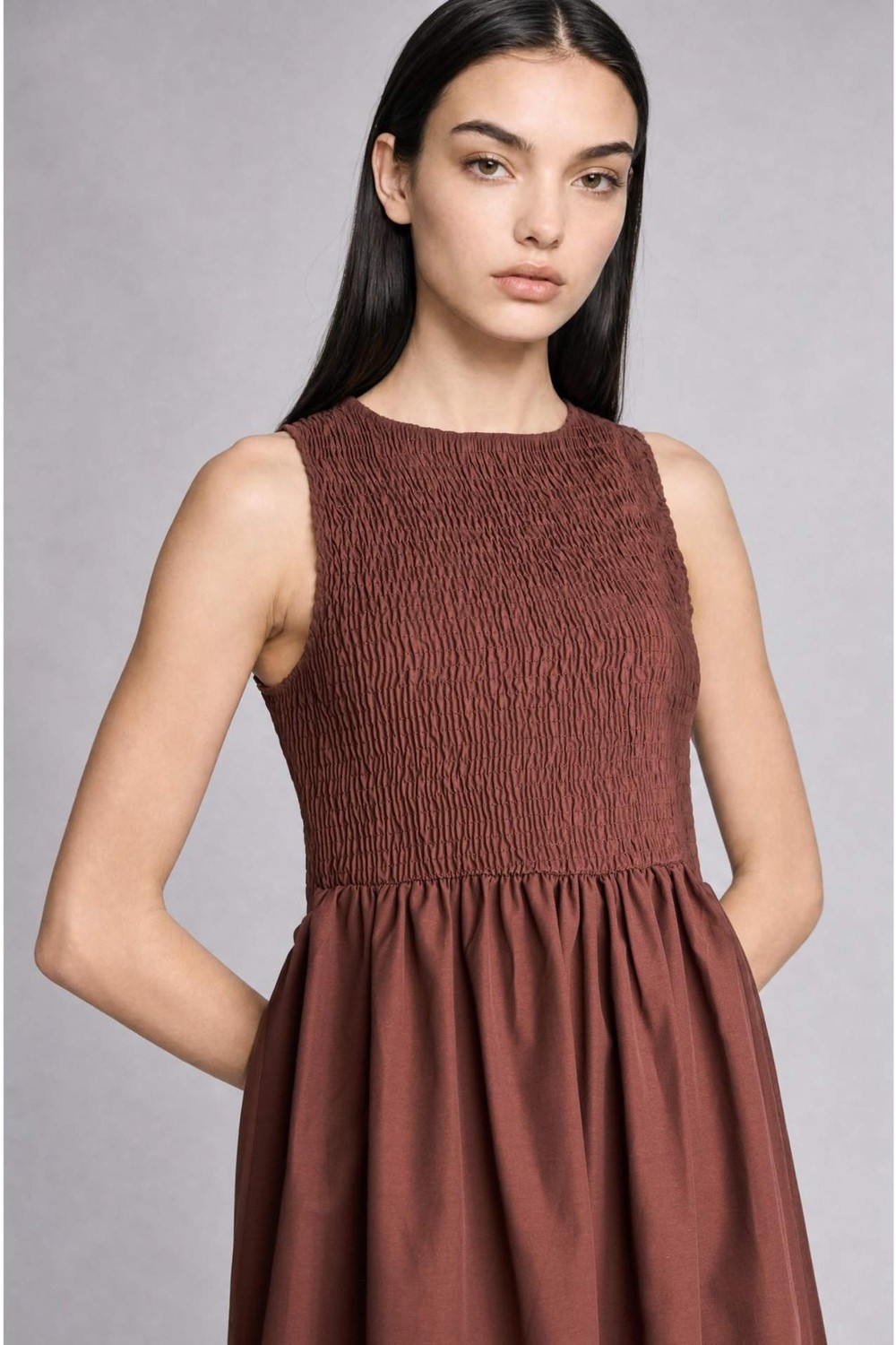 DeFacto Bisiklet Yaka Cotton Kolsuz Midi Yeşil Elbise H8429AX26SM görsel 3