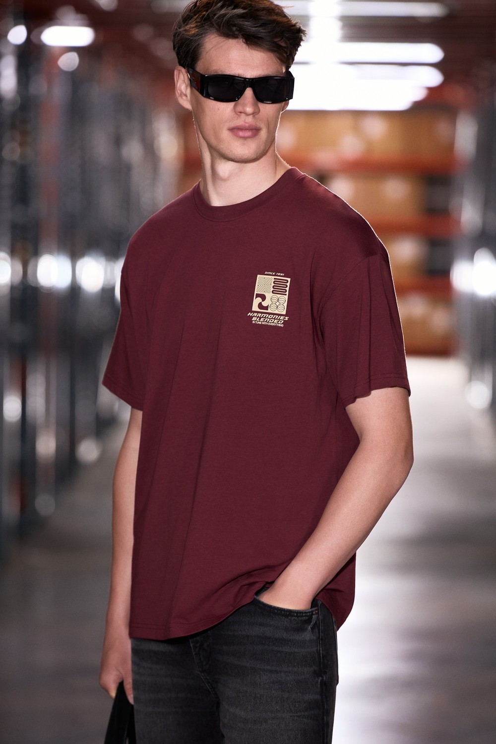Grimelange Antonıo Erkek Baskı Detaylı %100 Organik Pamuk Örme Oversize Yeşil T-shirt