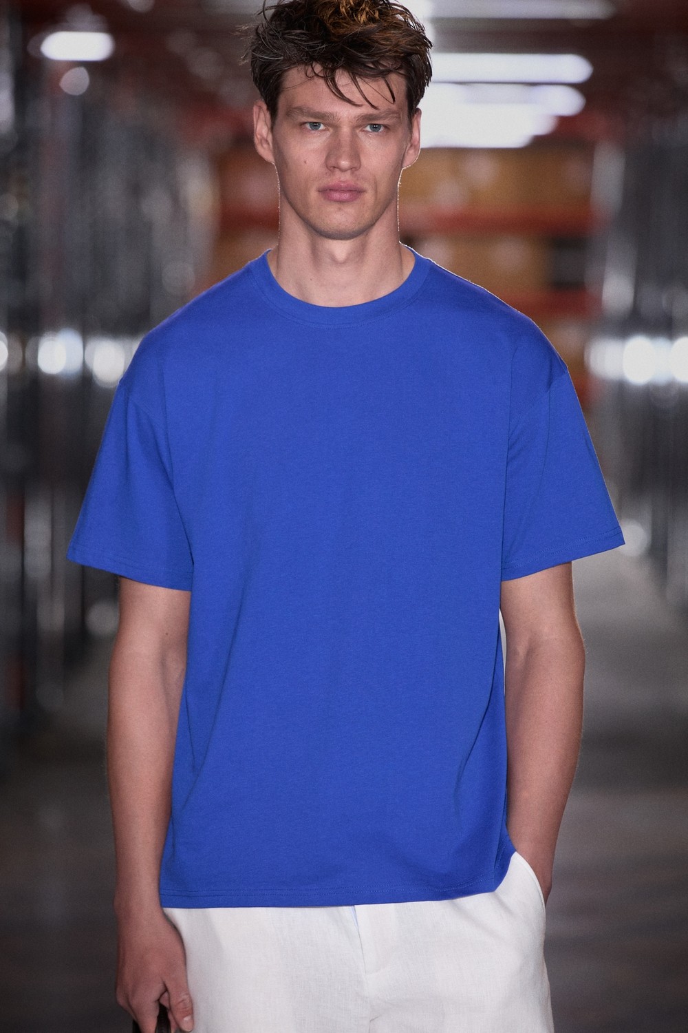 Grimelange Jett Erkek Oversize Fit %100 Organik Pamuk Kalın Dokulu Bisiklet Yakalı Beyaz T-shirt