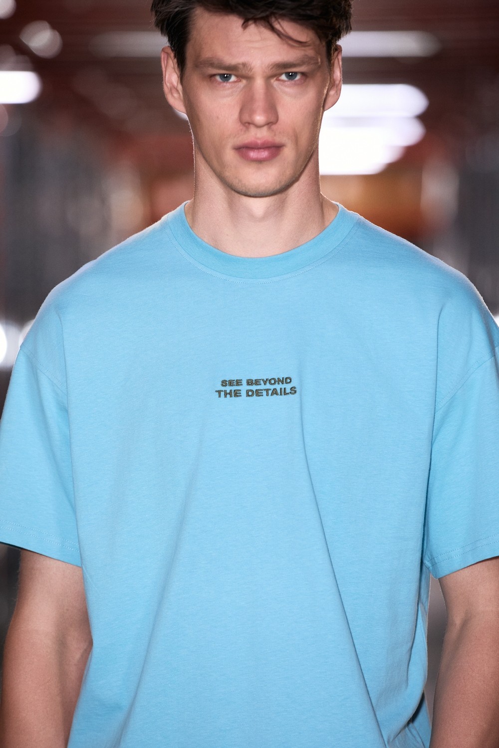 Grimelange Vıto Erkek %100 Organik Pamuklu Nakış Yazı Detaylı Oversize Bol Kesim Kısa Kollu Siyah T-Shirt