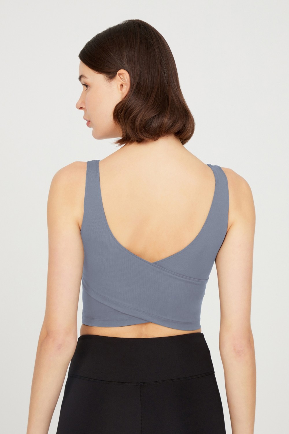 Los Ojos Hafif Destekli Siyah Crop Top Spor Büstiyer Sabit Kaplı Dokuma ile Şık Tasarım