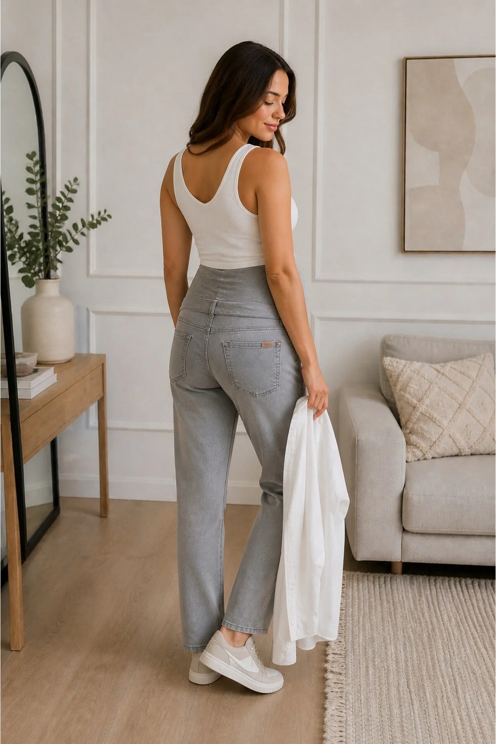 Meghan L.A Gri Hamile Esnek Karın Bantlı Beli Ayarlanabilir Kot Pantolon görsel 5