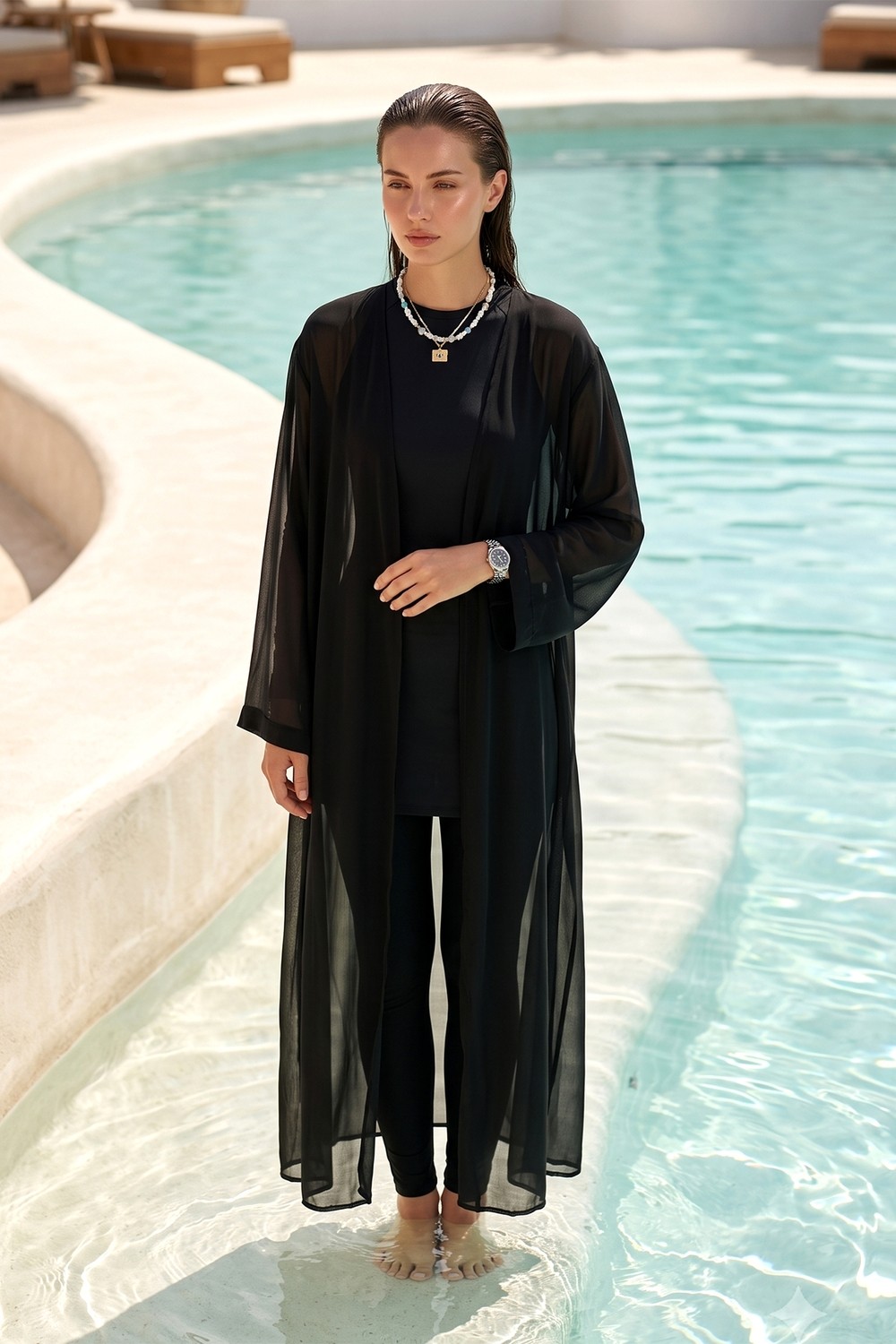 Haliç Mayo Tesettür Mayo Üzerine Tek Kaftan Pareo 6621 SIYAH01 görsel 2