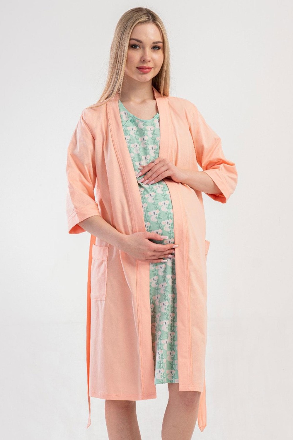 Vienetta Kadın Hamile Lohusa Gecelik Sabahlık Takım Baby Pink Sabahlık Takım C0T1N1014