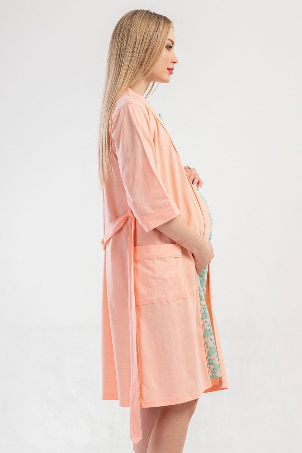 Vienetta Kadın Hamile Lohusa Gecelik Sabahlık Takım Baby Pink Sabahlık Takım C0T1N1014 görsel 7