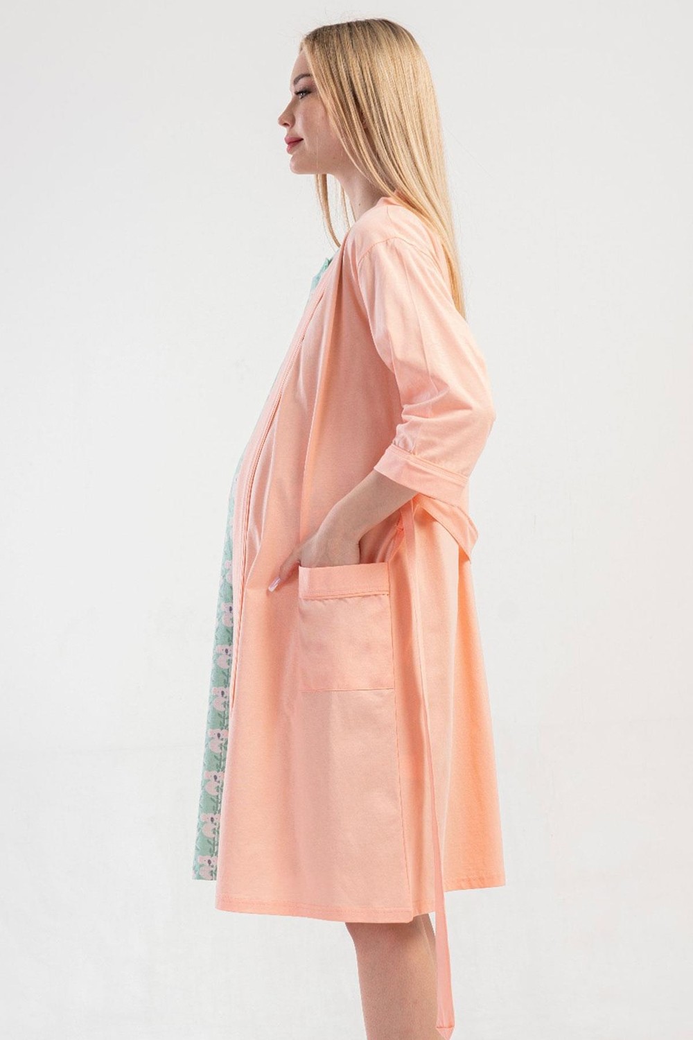 Vienetta Kadın Hamile Lohusa Gecelik Sabahlık Takım Baby Pink Sabahlık Takım C0T1N1014 görsel 8