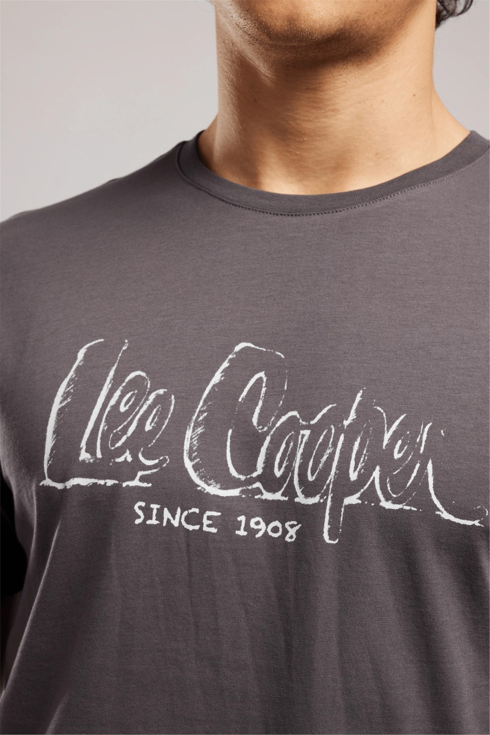 Lee Cooper DRAWOS Erkek Regular Fit %100 Pamuk Basic Bisiklet Yaka T-Shirt Gri görsel 8