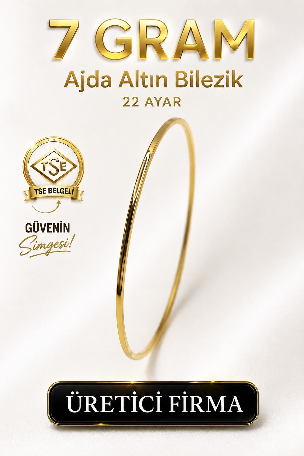 Aks Gold 22 Ayar TSE Belgeli (7 GRAM) Ajda Altın Bilezik Gold Düğün