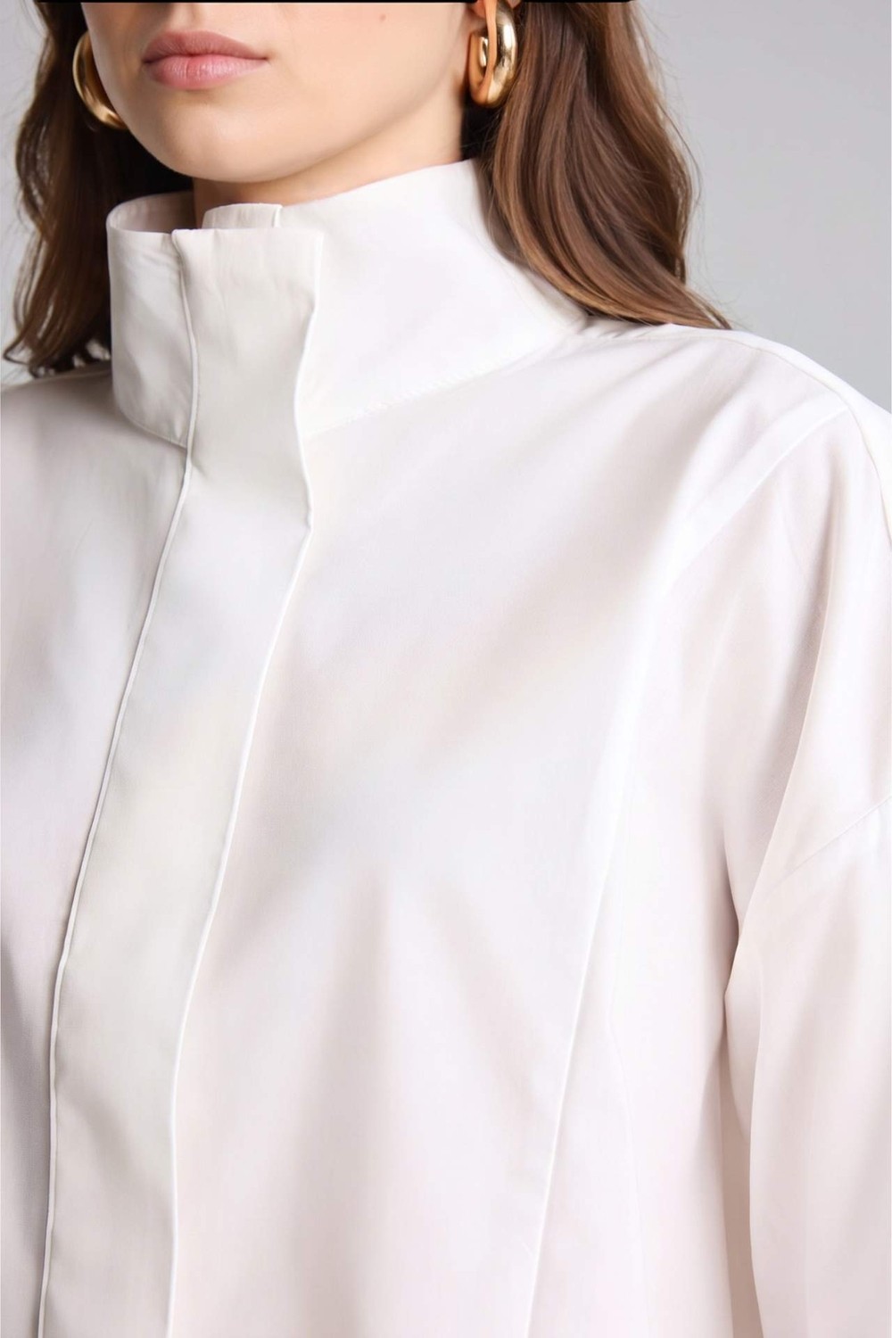 DeFacto %100 Pamuk Regular Fit Poplin Uzun Kollu Ekru Tunik H0675AX26SP görsel 3