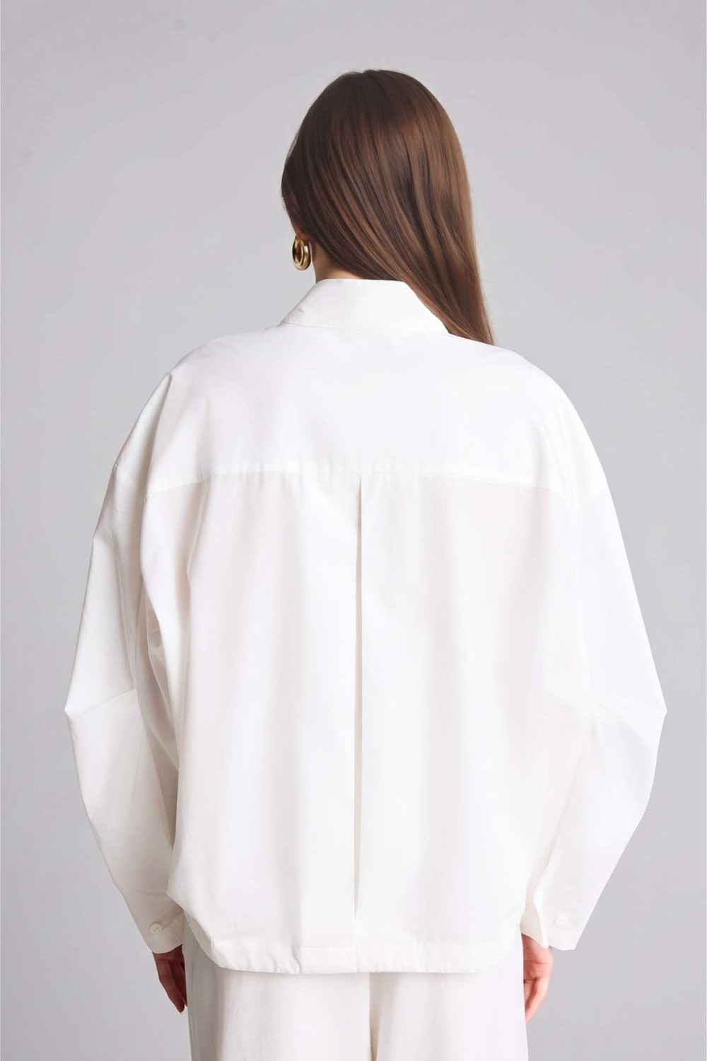 DeFacto %100 Pamuk Regular Fit Poplin Uzun Kollu Ekru Tunik H0675AX26SP görsel 5