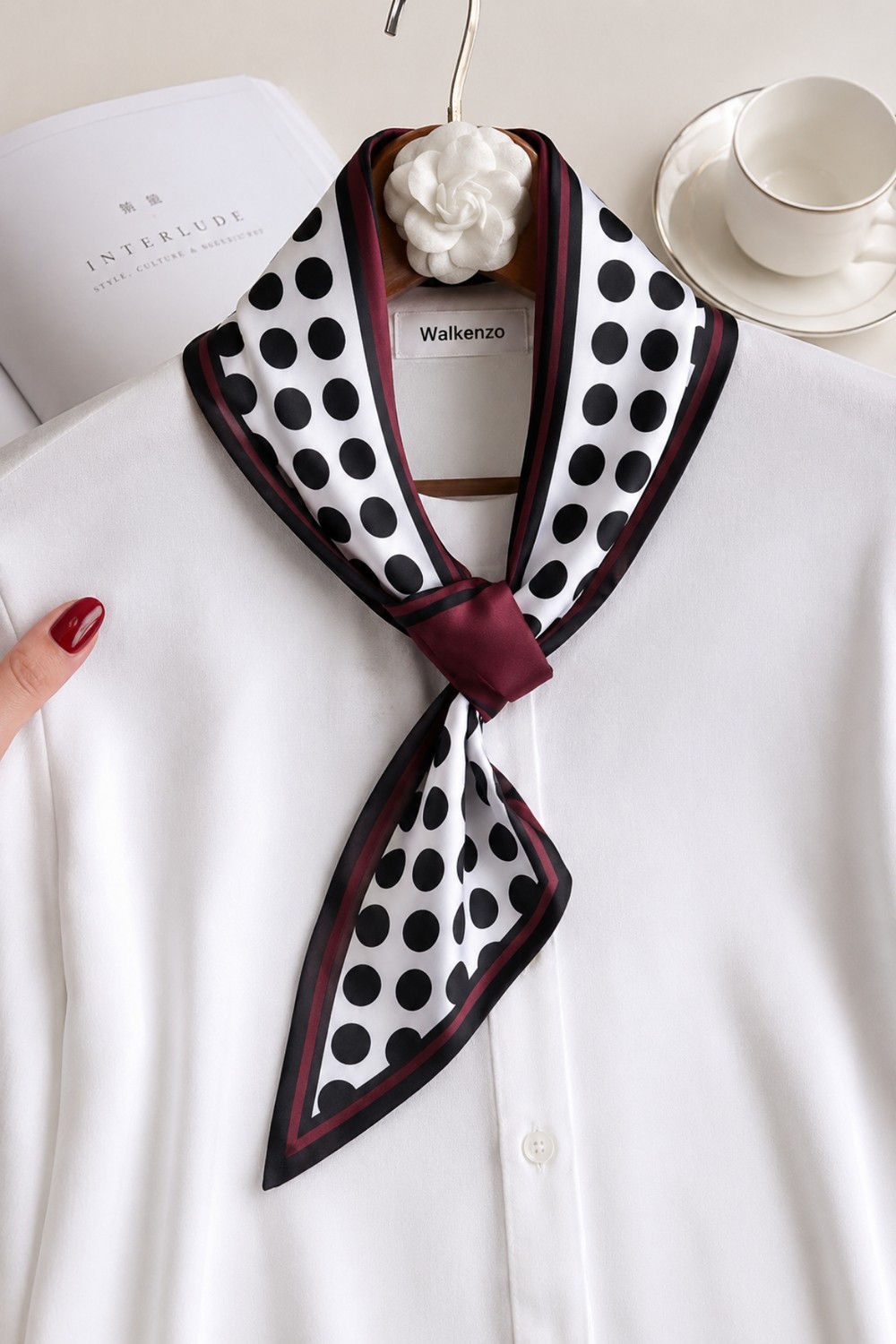 Walkenzo Polka Puantiye Desenli Pratik Kullanım Kravat Formlu Kadın Fular - Boyun Fuları