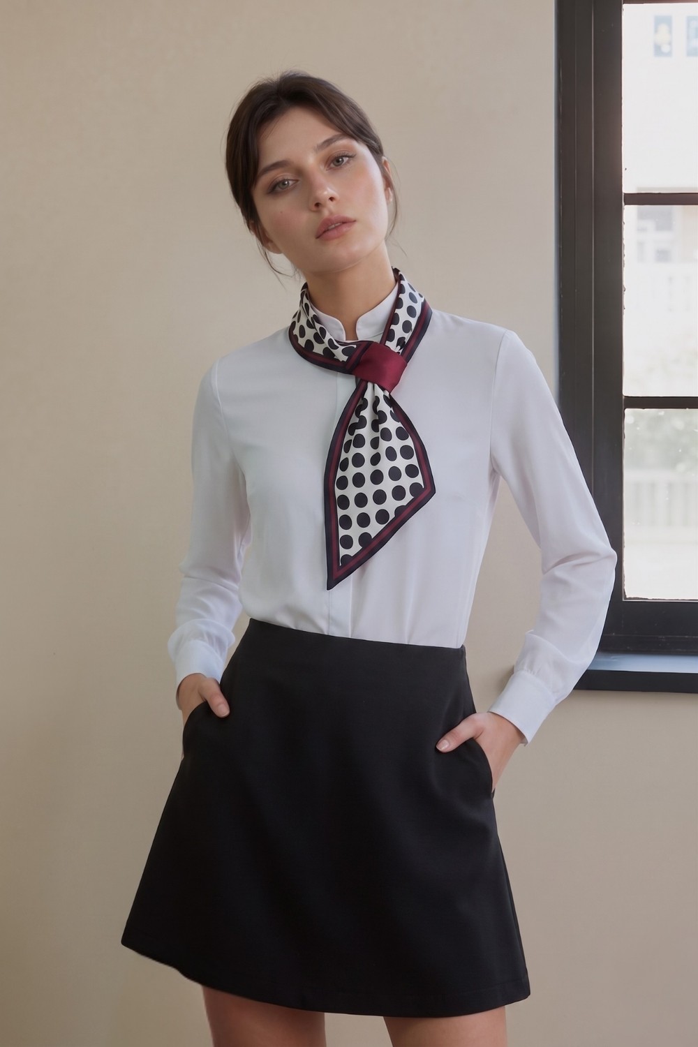 Walkenzo Polka Puantiye Desenli Pratik Kullanım Kravat Formlu Kadın Fular - Boyun Fuları görsel 3