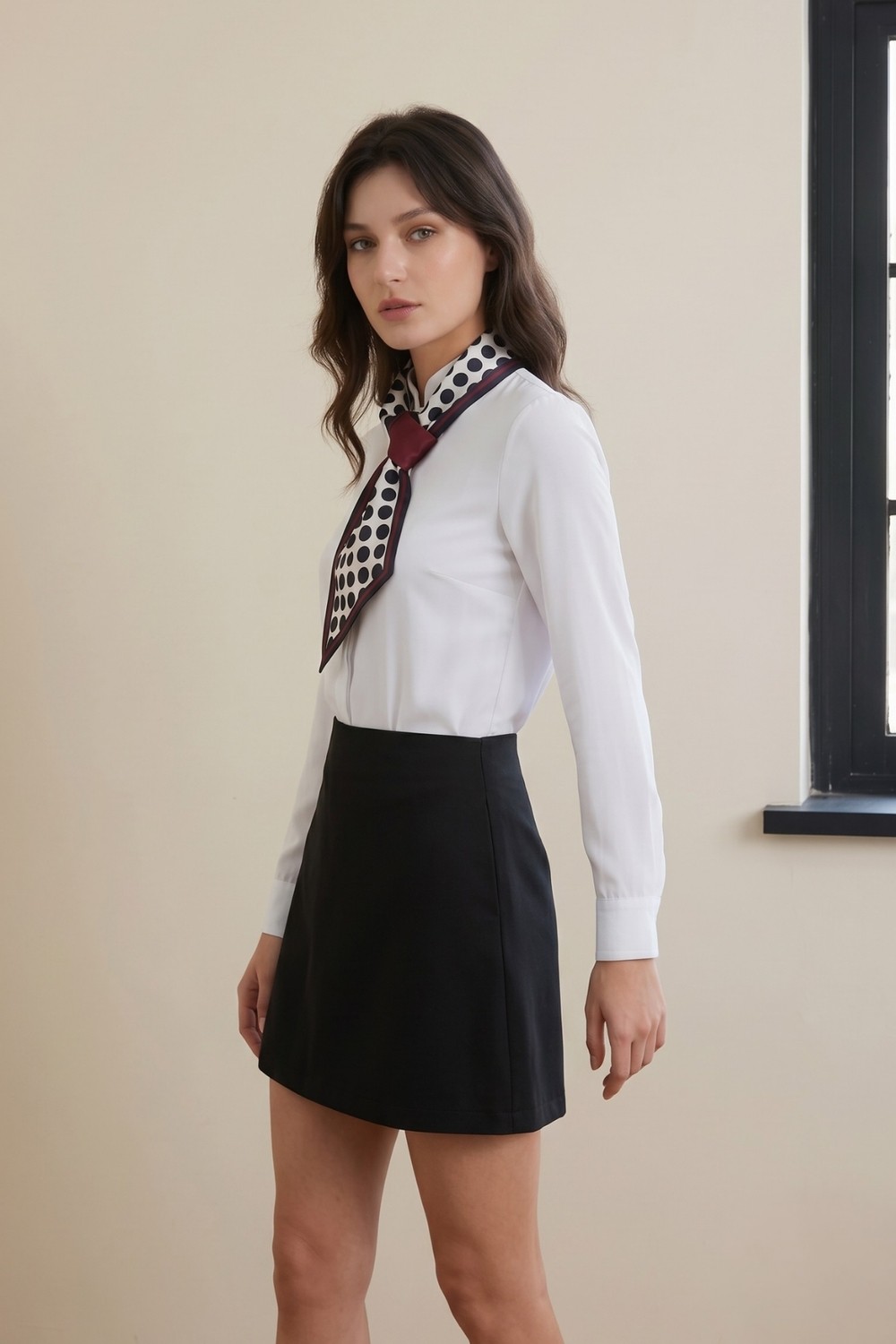 Walkenzo Polka Puantiye Desenli Pratik Kullanım Kravat Formlu Kadın Fular - Boyun Fuları görsel 4