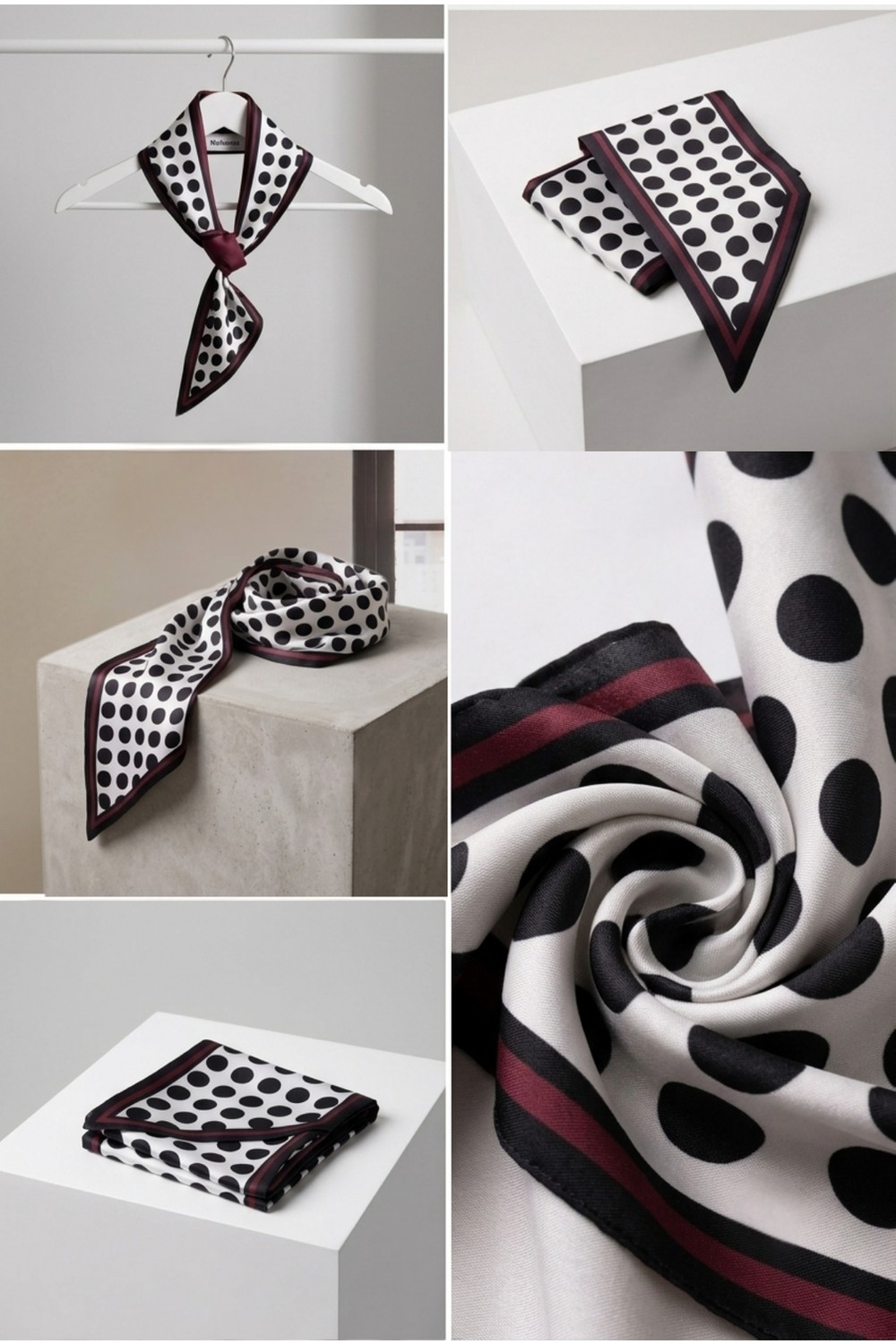 Walkenzo Polka Puantiye Desenli Pratik Kullanım Kravat Formlu Kadın Fular - Boyun Fuları görsel 6