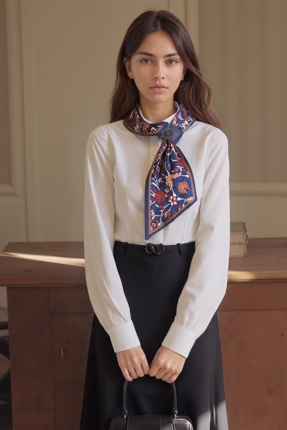 Walkenzo Lumina Etnik Çiçek Desenli Ipeksi Dokulu Kadın Kravat Fular, Boyun Fuları görsel 3