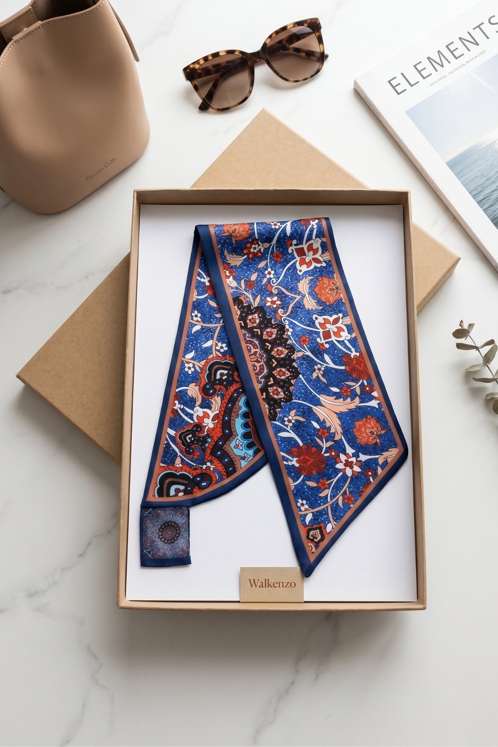 Walkenzo Lumina Etnik Çiçek Desenli Ipeksi Dokulu Kadın Kravat Fular, Boyun Fuları görsel 4