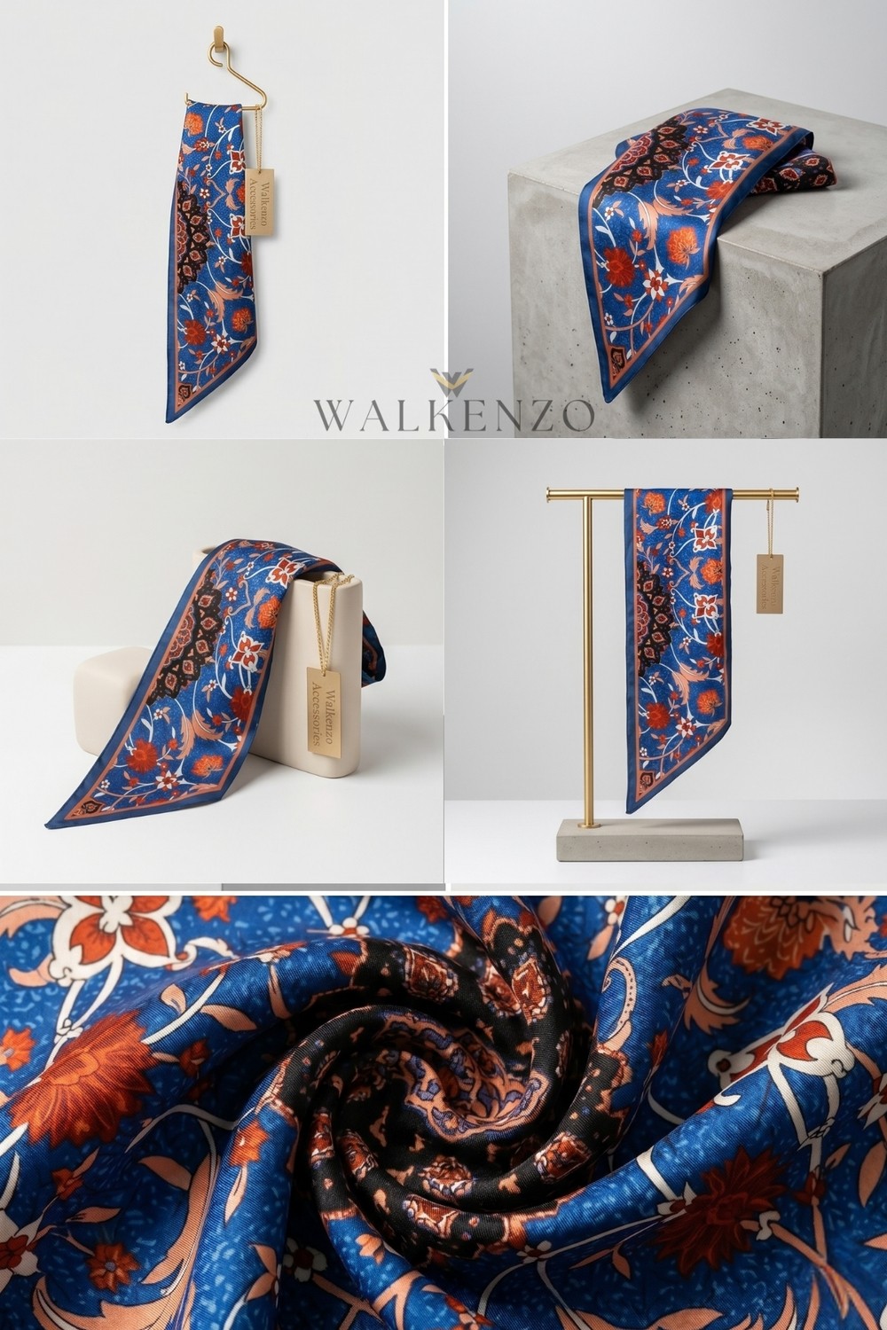 Walkenzo Lumina Etnik Çiçek Desenli Ipeksi Dokulu Kadın Kravat Fular, Boyun Fuları görsel 6